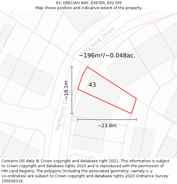 43, GRECIAN WAY, EXETER, EX2 5PF: Plot and title map