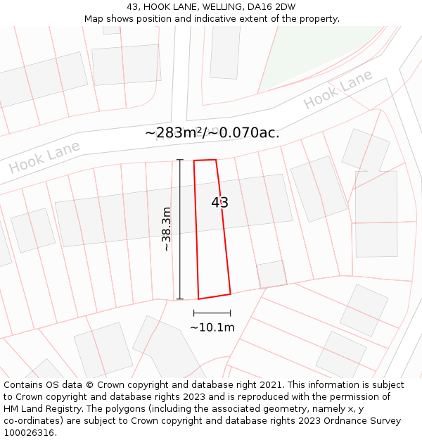 43, HOOK LANE, WELLING, DA16 2DW: Plot and title map