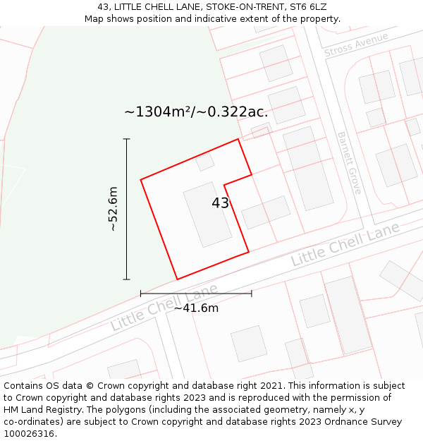 43, LITTLE CHELL LANE, STOKE-ON-TRENT, ST6 6LZ: Plot and title map
