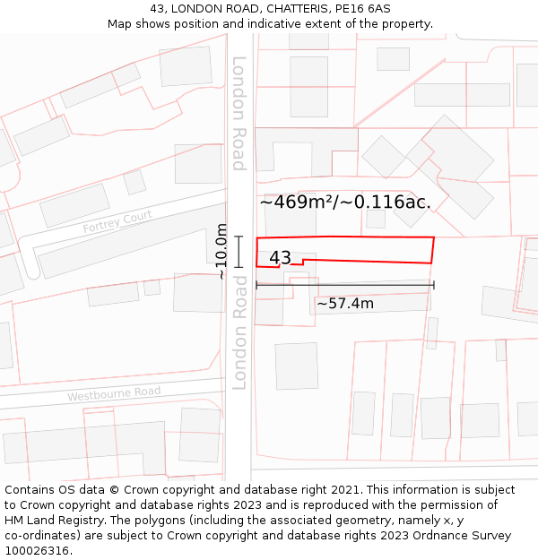 43, LONDON ROAD, CHATTERIS, PE16 6AS: Plot and title map