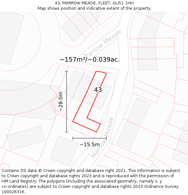 43, MARROW MEADE, FLEET, GU51 1HH: Plot and title map