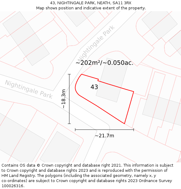 43, NIGHTINGALE PARK, NEATH, SA11 3RX: Plot and title map