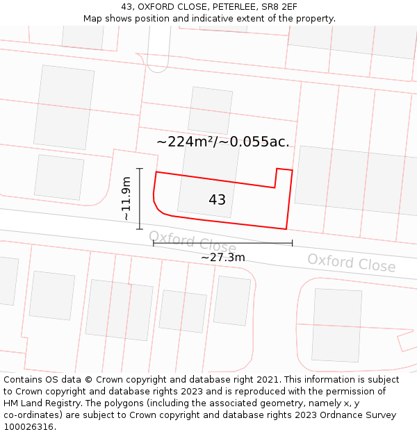 43, OXFORD CLOSE, PETERLEE, SR8 2EF: Plot and title map