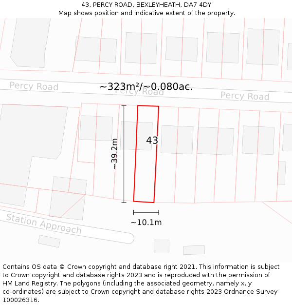 43, PERCY ROAD, BEXLEYHEATH, DA7 4DY: Plot and title map