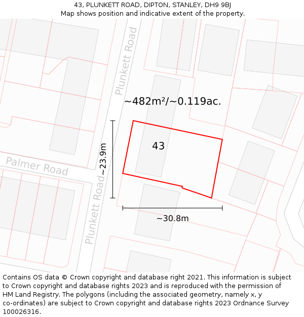 43, PLUNKETT ROAD, DIPTON, STANLEY, DH9 9BJ: Plot and title map