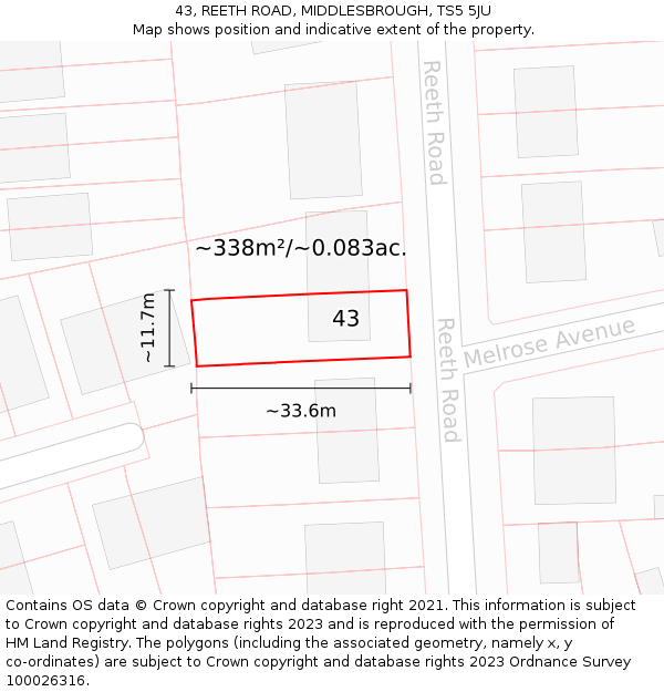 43, REETH ROAD, MIDDLESBROUGH, TS5 5JU: Plot and title map