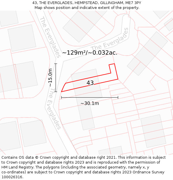 43, THE EVERGLADES, HEMPSTEAD, GILLINGHAM, ME7 3PY: Plot and title map