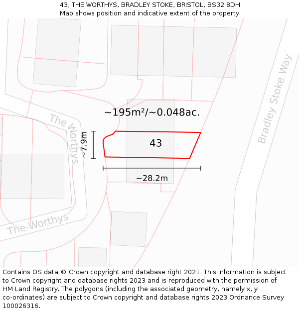 43, THE WORTHYS, BRADLEY STOKE, BRISTOL, BS32 8DH: Plot and title map