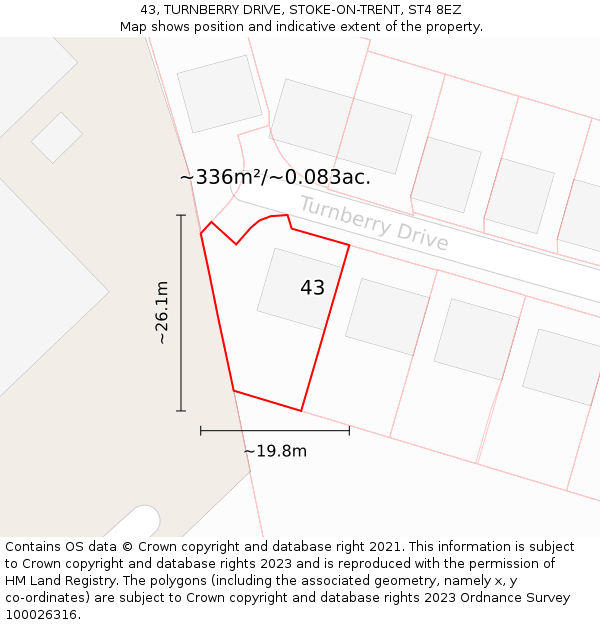 43, TURNBERRY DRIVE, STOKE-ON-TRENT, ST4 8EZ: Plot and title map