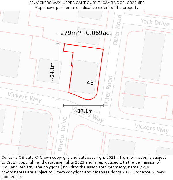 43, VICKERS WAY, UPPER CAMBOURNE, CAMBRIDGE, CB23 6EP: Plot and title map