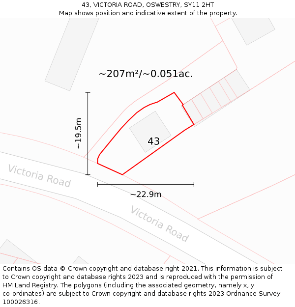 43, VICTORIA ROAD, OSWESTRY, SY11 2HT: Plot and title map