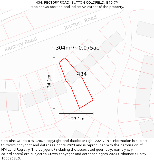 434, RECTORY ROAD, SUTTON COLDFIELD, B75 7PJ: Plot and title map
