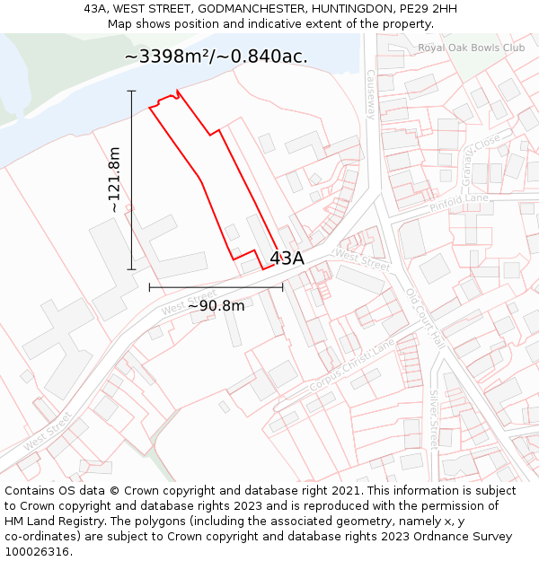 43A, WEST STREET, GODMANCHESTER, HUNTINGDON, PE29 2HH: Plot and title map