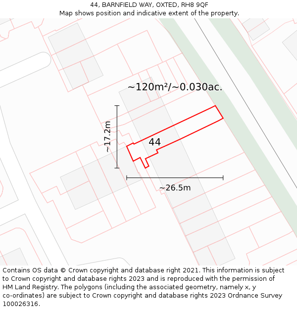 44, BARNFIELD WAY, OXTED, RH8 9QF: Plot and title map