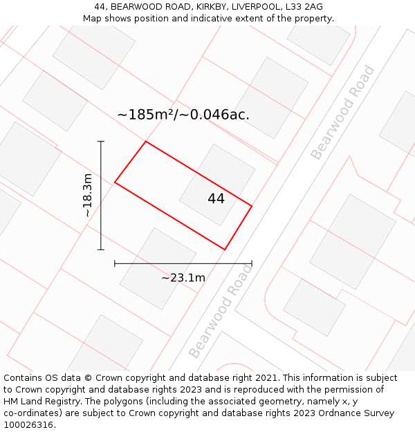 44, BEARWOOD ROAD, KIRKBY, LIVERPOOL, L33 2AG: Plot and title map