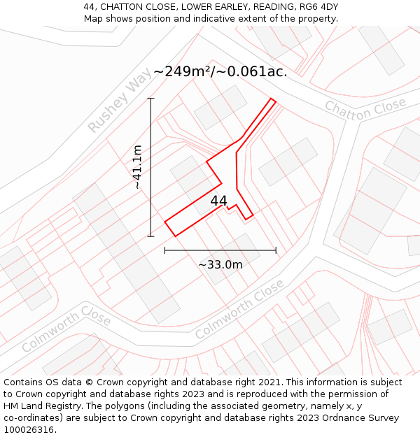 44, CHATTON CLOSE, LOWER EARLEY, READING, RG6 4DY: Plot and title map