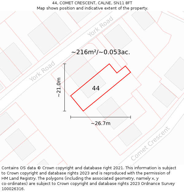 44, COMET CRESCENT, CALNE, SN11 8FT: Plot and title map