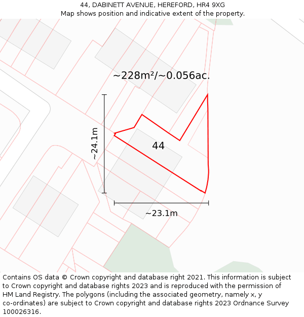 44, DABINETT AVENUE, HEREFORD, HR4 9XG: Plot and title map