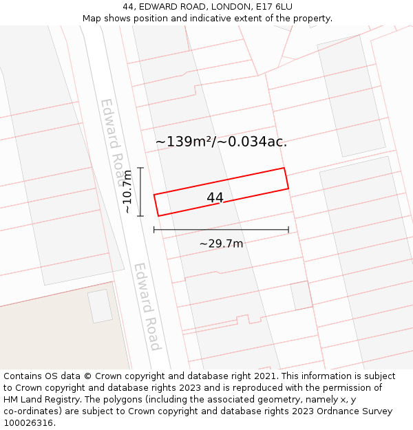 44, EDWARD ROAD, LONDON, E17 6LU: Plot and title map