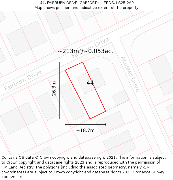 44, FAIRBURN DRIVE, GARFORTH, LEEDS, LS25 2AP: Plot and title map