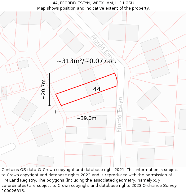 44, FFORDD ESTYN, WREXHAM, LL11 2SU: Plot and title map