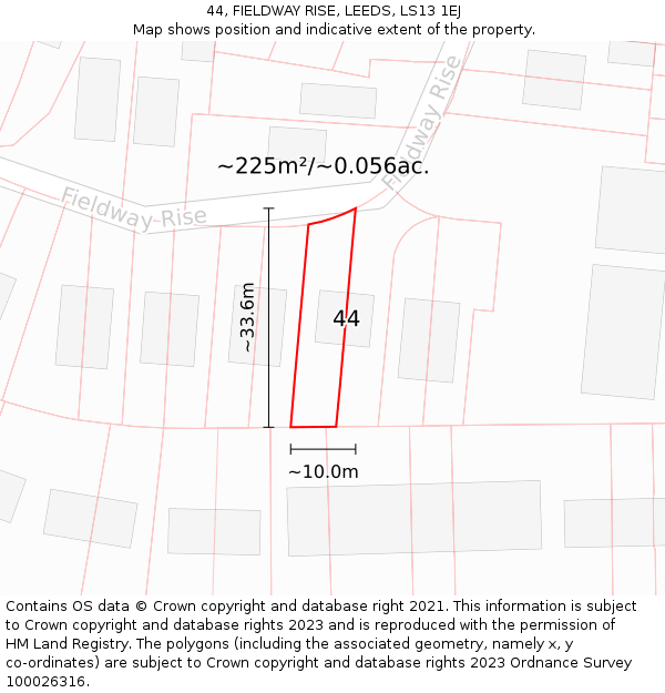 44, FIELDWAY RISE, LEEDS, LS13 1EJ: Plot and title map
