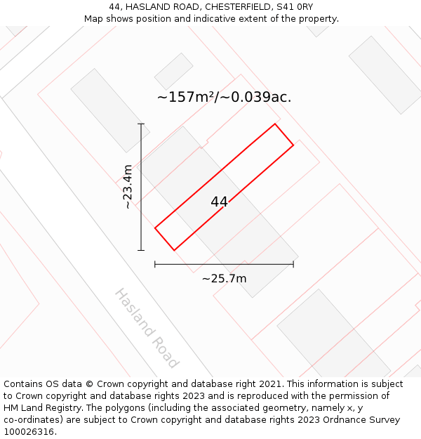 44, HASLAND ROAD, CHESTERFIELD, S41 0RY: Plot and title map