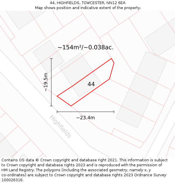 44, HIGHFIELDS, TOWCESTER, NN12 6EA: Plot and title map
