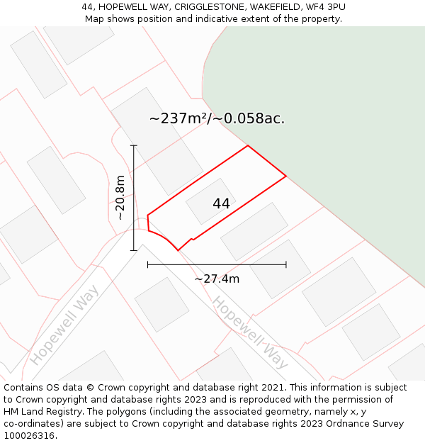 44, HOPEWELL WAY, CRIGGLESTONE, WAKEFIELD, WF4 3PU: Plot and title map