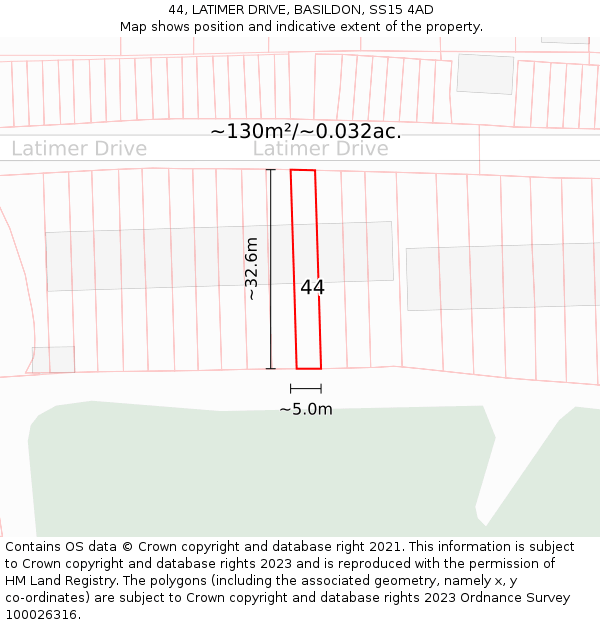 44, LATIMER DRIVE, BASILDON, SS15 4AD: Plot and title map