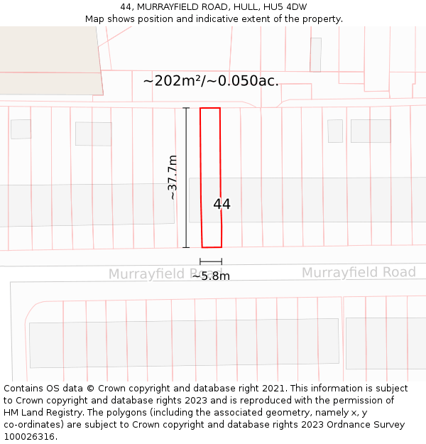 44, MURRAYFIELD ROAD, HULL, HU5 4DW: Plot and title map
