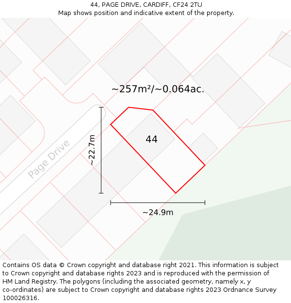 44, PAGE DRIVE, CARDIFF, CF24 2TU: Plot and title map