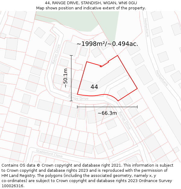 44, RANGE DRIVE, STANDISH, WIGAN, WN6 0GU: Plot and title map