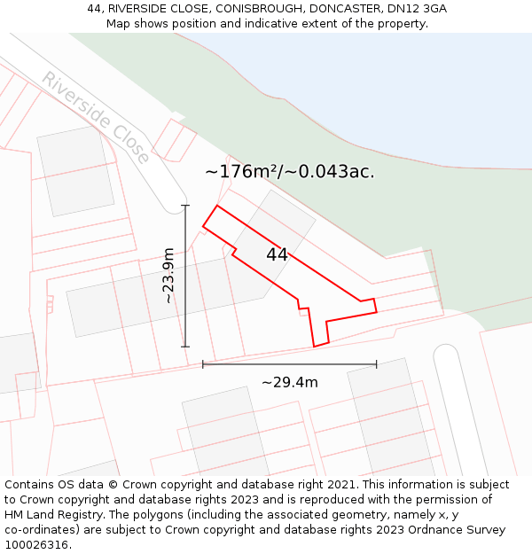 44, RIVERSIDE CLOSE, CONISBROUGH, DONCASTER, DN12 3GA: Plot and title map