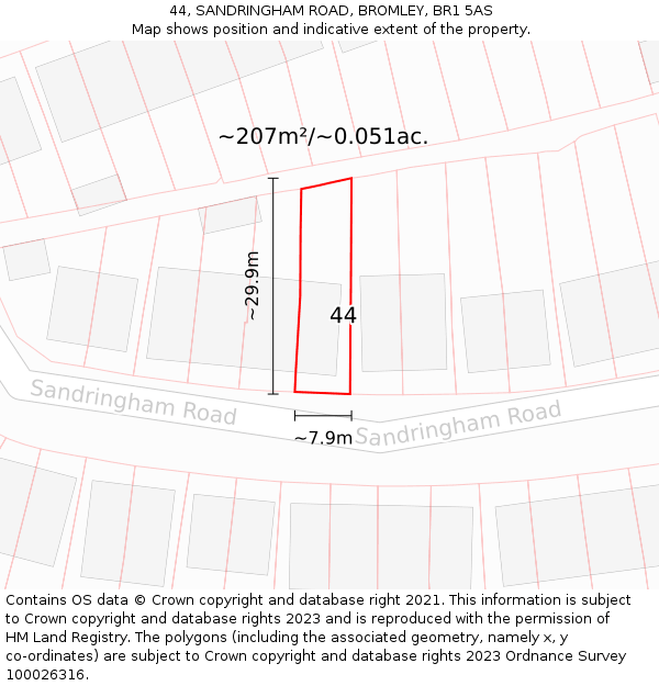44, SANDRINGHAM ROAD, BROMLEY, BR1 5AS: Plot and title map