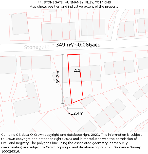 44, STONEGATE, HUNMANBY, FILEY, YO14 0NS: Plot and title map