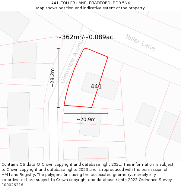 441, TOLLER LANE, BRADFORD, BD9 5NX: Plot and title map