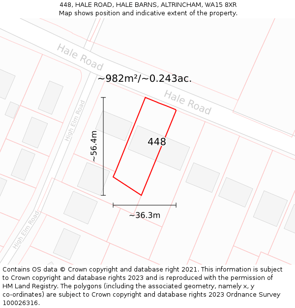 448, HALE ROAD, HALE BARNS, ALTRINCHAM, WA15 8XR: Plot and title map