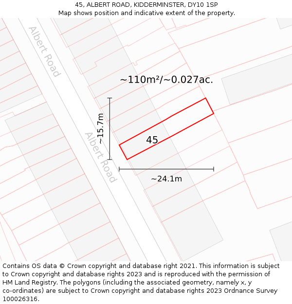 45, ALBERT ROAD, KIDDERMINSTER, DY10 1SP: Plot and title map