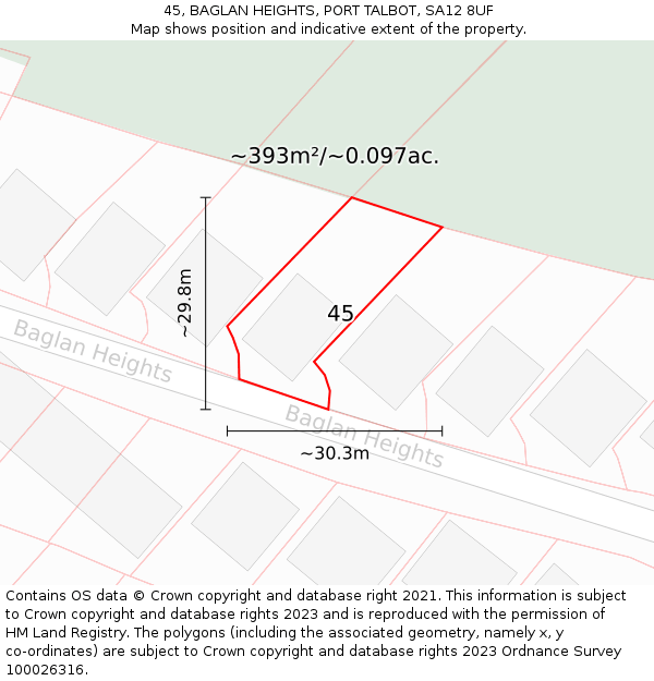 45, BAGLAN HEIGHTS, PORT TALBOT, SA12 8UF: Plot and title map