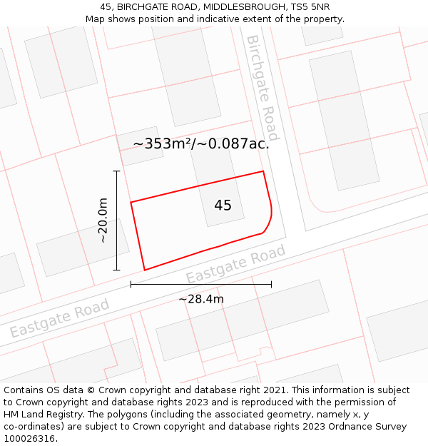 45, BIRCHGATE ROAD, MIDDLESBROUGH, TS5 5NR: Plot and title map