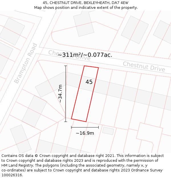 45, CHESTNUT DRIVE, BEXLEYHEATH, DA7 4EW: Plot and title map
