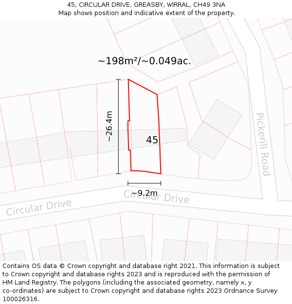 45, CIRCULAR DRIVE, GREASBY, WIRRAL, CH49 3NA: Plot and title map