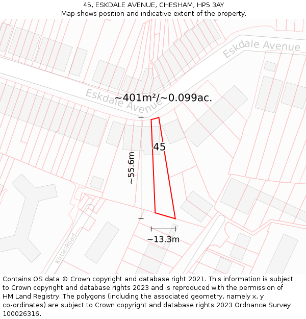 45, ESKDALE AVENUE, CHESHAM, HP5 3AY: Plot and title map