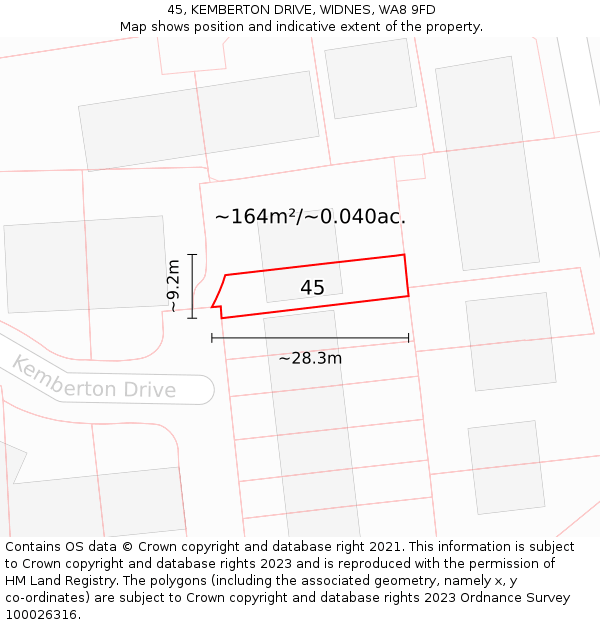45, KEMBERTON DRIVE, WIDNES, WA8 9FD: Plot and title map