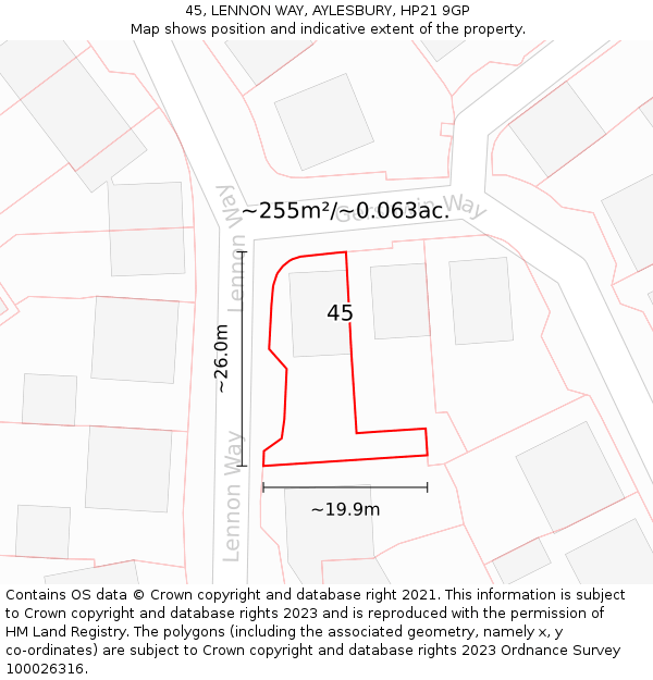 45, LENNON WAY, AYLESBURY, HP21 9GP: Plot and title map