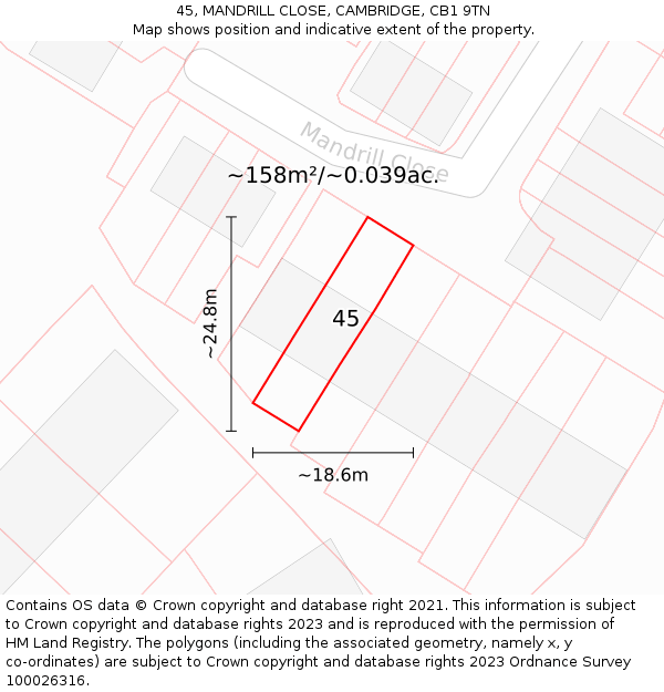 45, MANDRILL CLOSE, CAMBRIDGE, CB1 9TN: Plot and title map