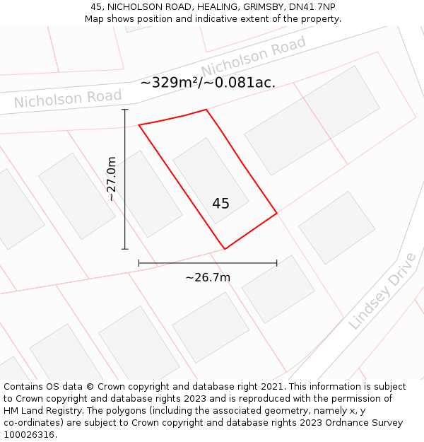 45, NICHOLSON ROAD, HEALING, GRIMSBY, DN41 7NP: Plot and title map
