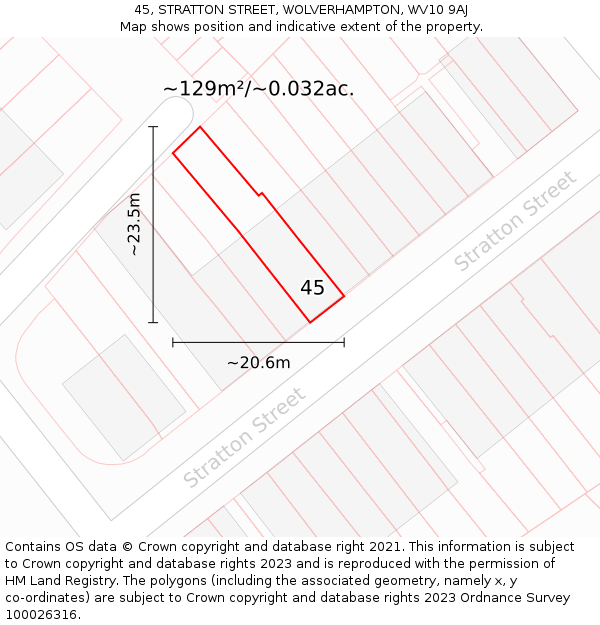 45, STRATTON STREET, WOLVERHAMPTON, WV10 9AJ: Plot and title map