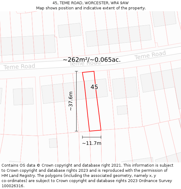 45, TEME ROAD, WORCESTER, WR4 9AW: Plot and title map